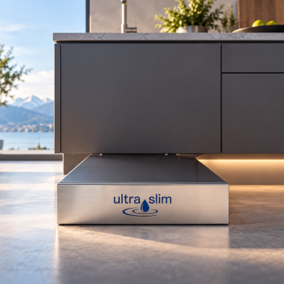 ULTRA-SLIM kompakte Umkehrosmoseanlage liegend unter der Küche montiert